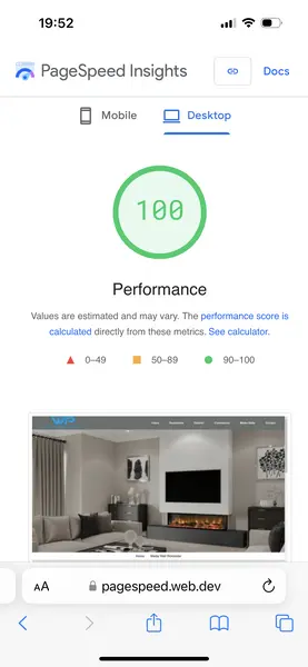 Website page speed score template